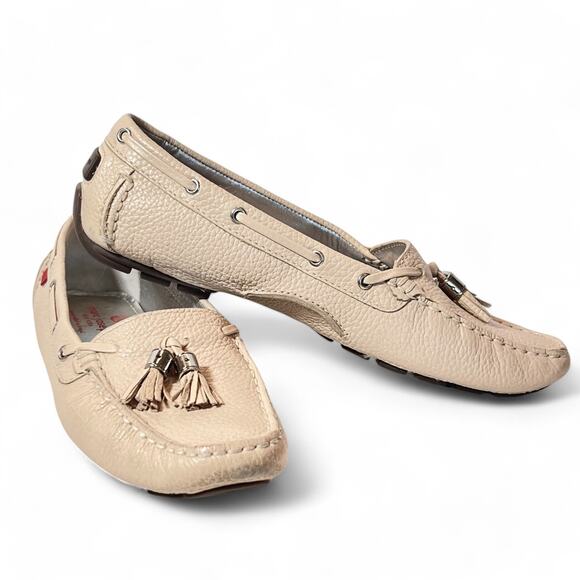 Marc Joseph Sz 8 Beige Leather Prospect Park Tassel Driving Loafers Flats Preppy - Picture 8 of 11